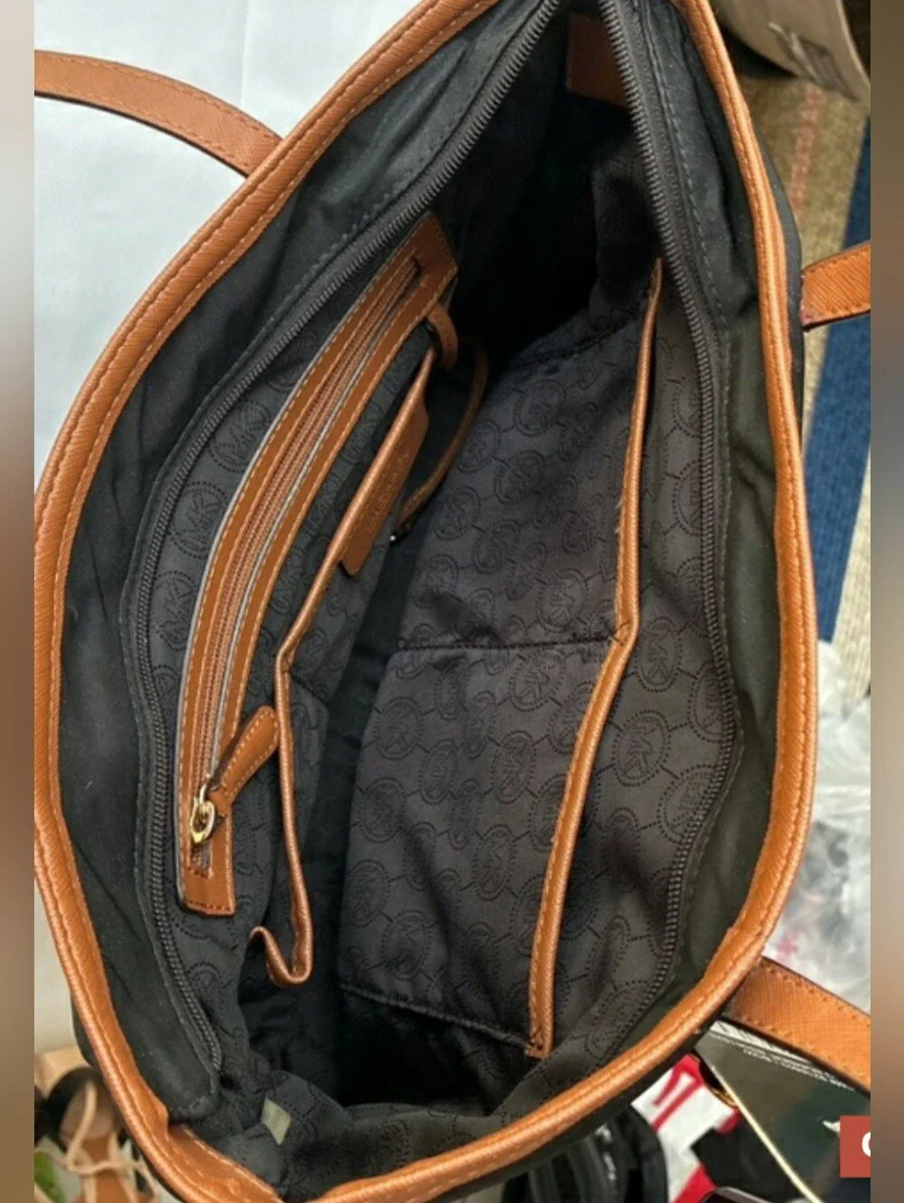 Michael Kors Kempton Black and Brown Leather-Trim Nylon Tote